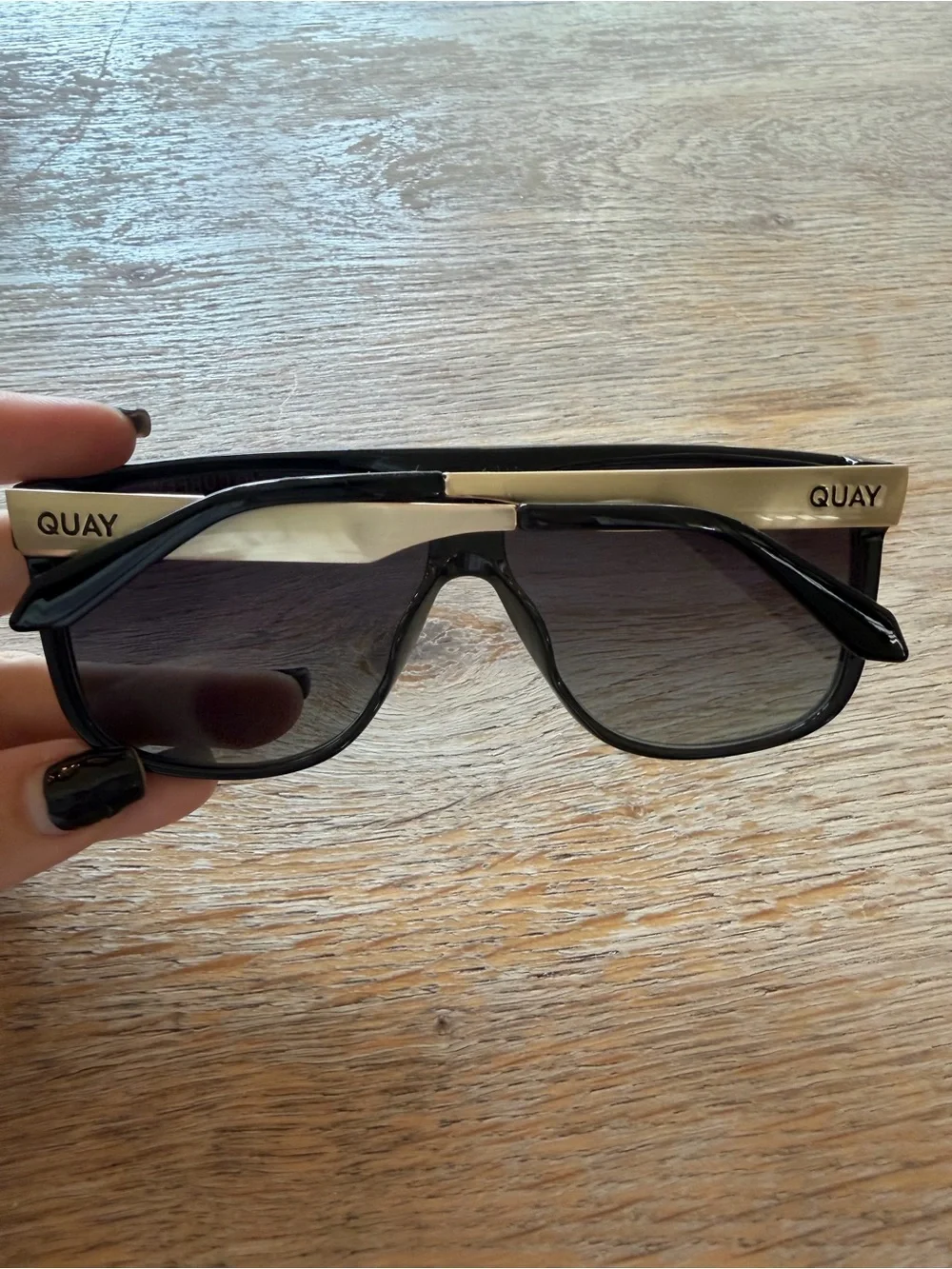Quay Australia Black Oversized Shield Sunglasses with Gradient Lenses